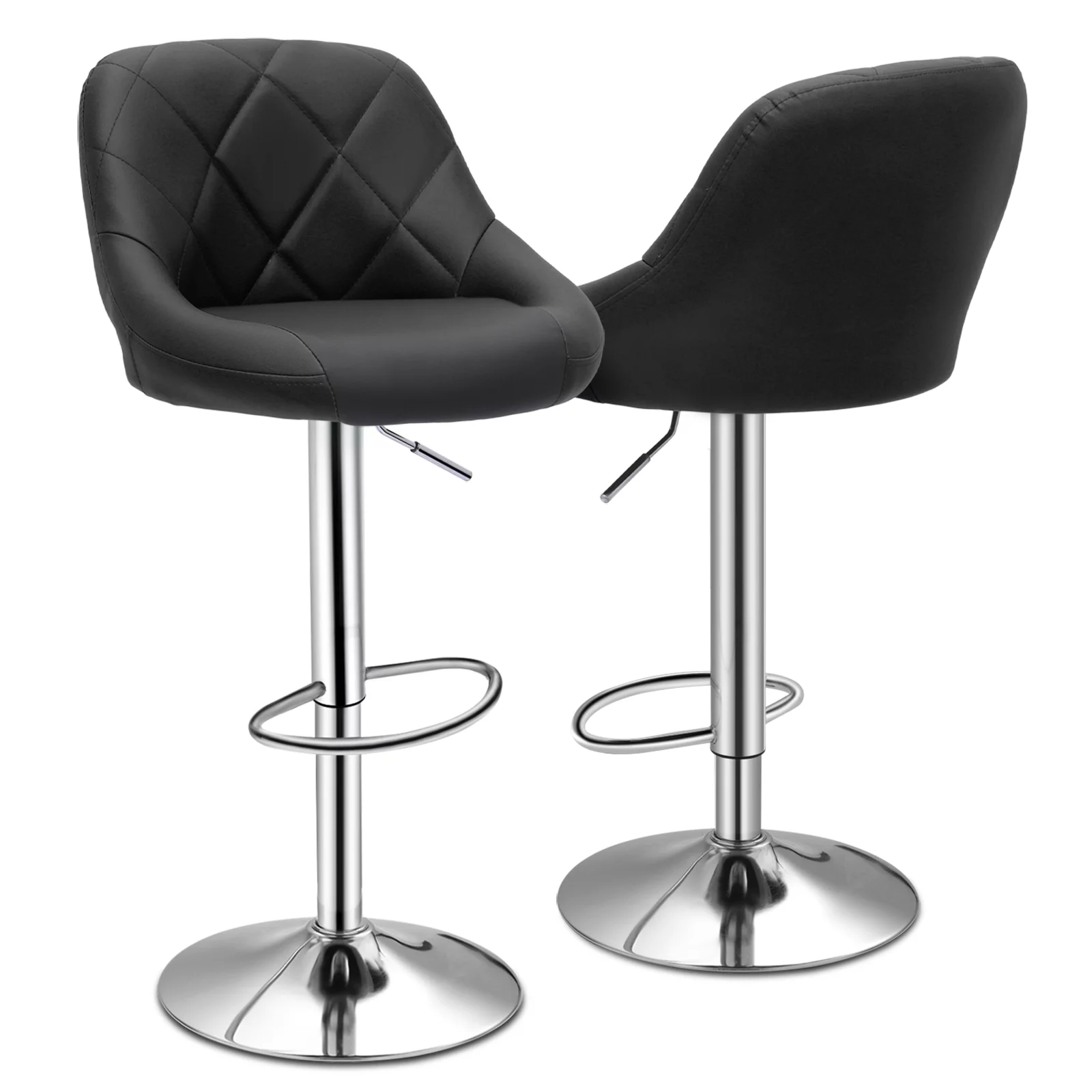 Magshion Set of 2 Faux Leather Adjustable Bar Stools 360 Degree Swivel Barstools with Backrest Footrest Black