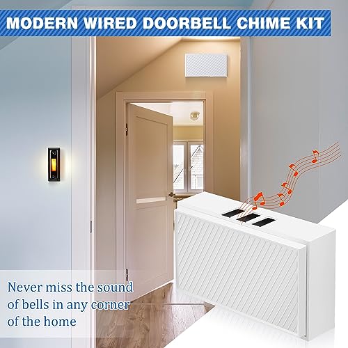 Saillong Wired Door Bell Chime Kit with 16V 10VA Two Note Lighted Metal Doorbell Buttons and Doorbell Chime Cover for Home Wall Inside, Compatible with Most Brand Doorbells, Black (Checked)