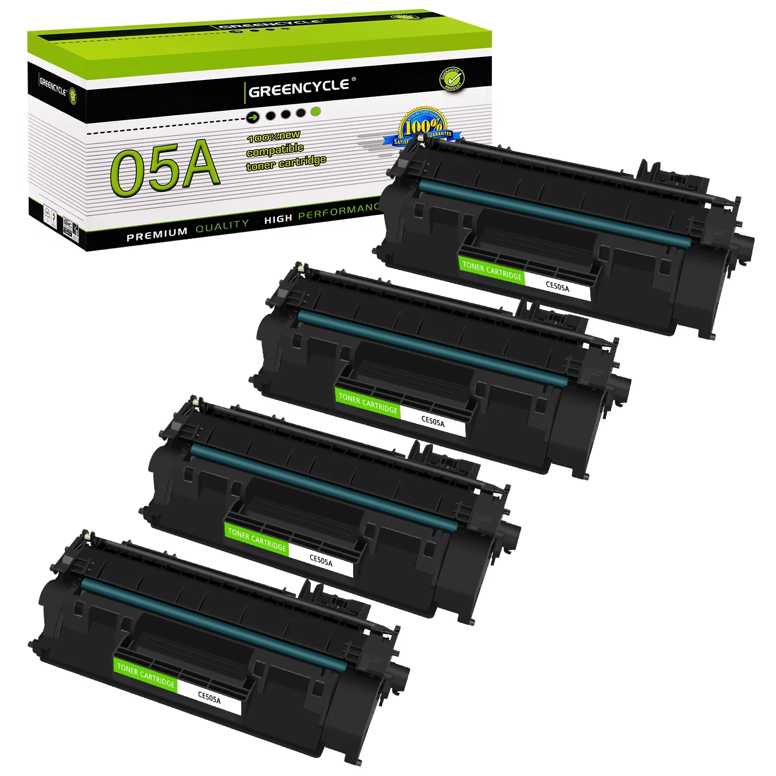 GREENCYCLE 4 Pack Compatible HP 05A CE505A Black Toner Cartridge Replacement for Laserjet P2035 P2035N P2055DN 2035N Printer