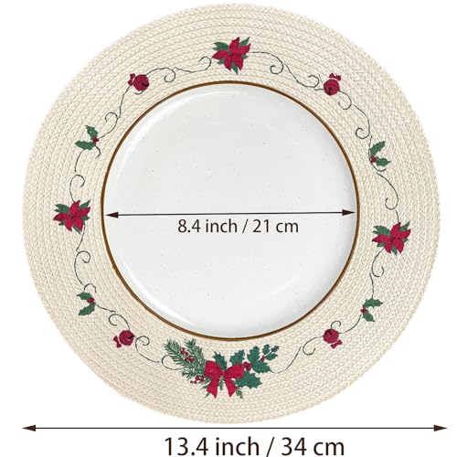 LaneVines Christmas Placemats Set of 4 Round Placemats, Embroidered Holiday Table Placemats Christmas Decorations for Kitchen Dining Table Mats Table Decorations