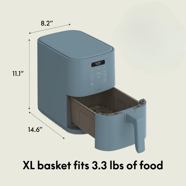 bella 4Qt Slim Air Fryer, Fits-anywhere™ Kitchenware, EverGood™ Ceramic Nonstick Coating, Adjustable Temperature, 6 Preset Cooking Options, 60 Min Auto Shutoff w Audible Tone, 3.3lb Capacity, Oatmilk