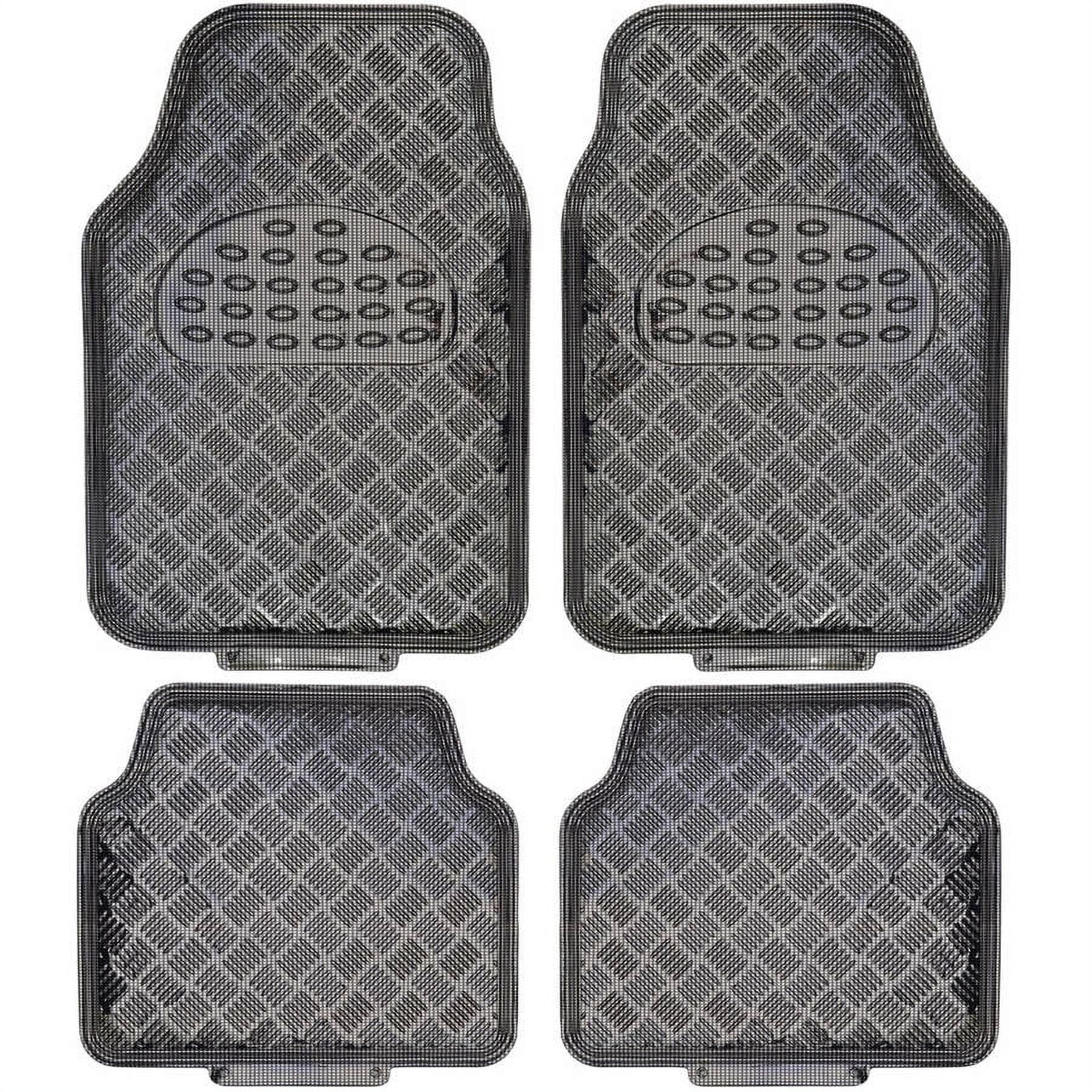 BDK MT-642-CB Universal Fit 4-Piece Metallic Design Car Floor Mat, Carbon