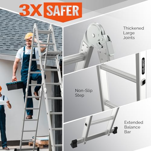 LUISLADDERS Folding Ladder Multi-Purpose Aluminium Extension 7 in 1 Step Heavy Duty Combination EN 131 Standard (12.5 Feet)