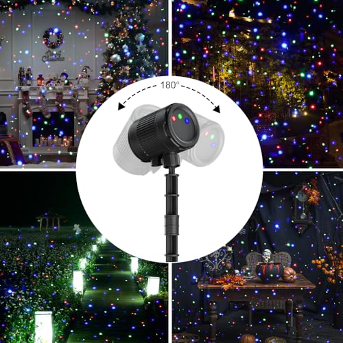 Outdoor Laser Lights, Moving RGB Halloween Christmas Projector Light Waterproof with Remote Control 3 Colors Motion Firefly Decorative Star Light Show for Holiday House Garden Yard Party Decorations