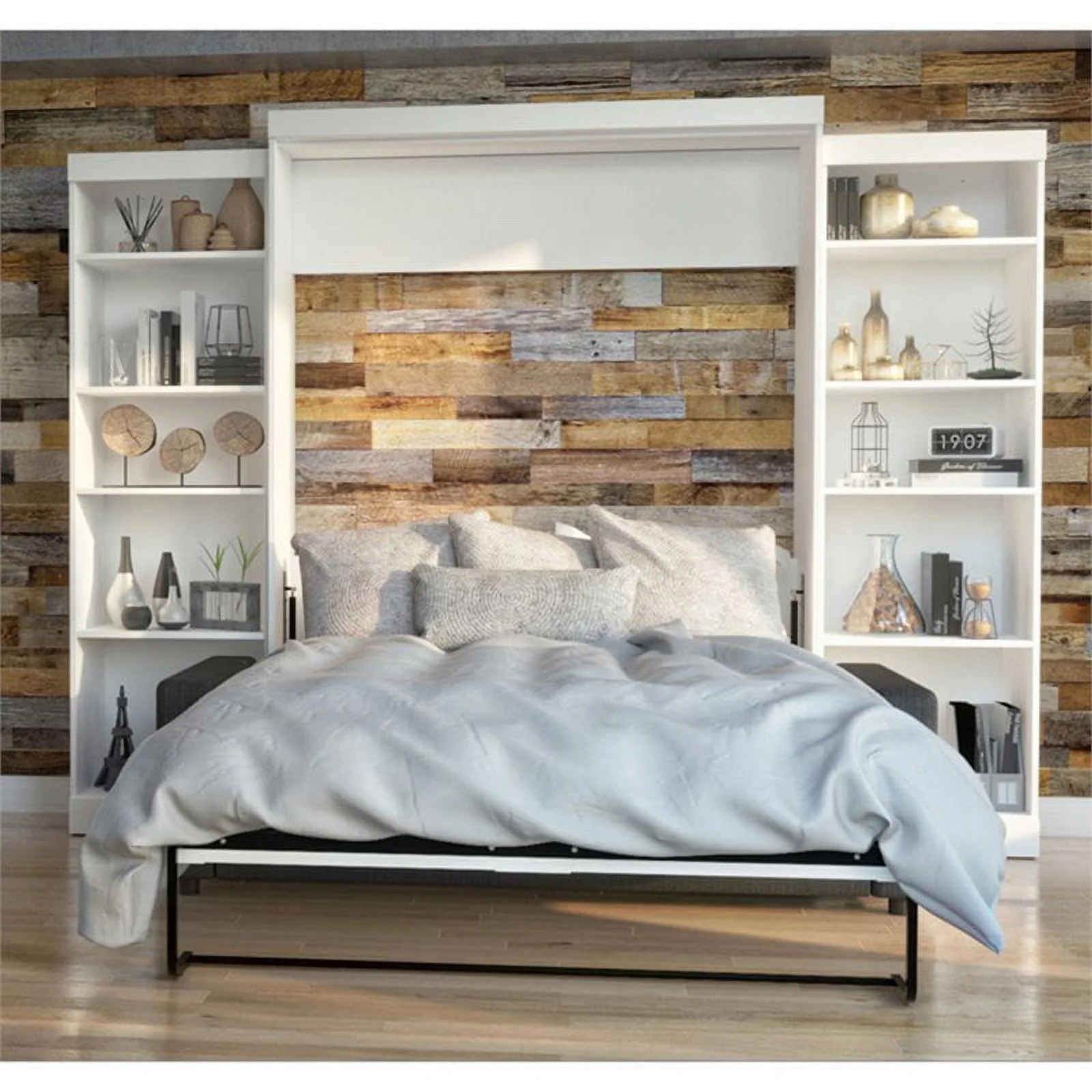 Atlin Designs 4 Piece Queen Wall Bed Set in White and Gray