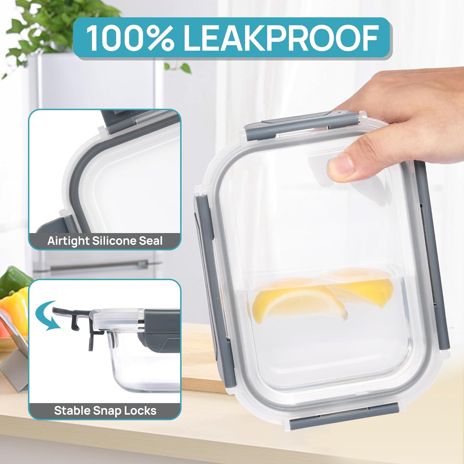 Vtopmart 5 Pack 22oz Glass Food Storage Containers with Lids, Meal Prep Containers, Airtight Lunch Containers Bento Boxes with Snap Locking Lids for Microwave, Oven, Freezer and Dishwasher