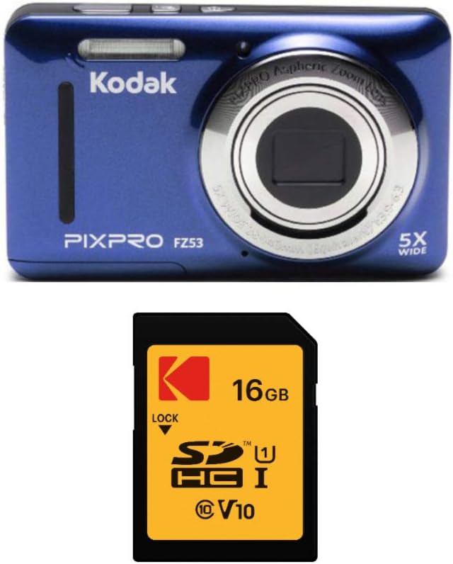 KODAK PIXPRO Friendly Zoom FZ53 Digital Camera (Blue) with 16GB Card Bundle