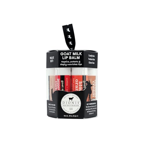 Dionis Goat Milk 6 Pc Lip Balm Ornament - Vanilla, Coconut, Milk & Honey, Berry, Peppermint & Blood Orange Scented Chapstick - Shea Butter & Coconut Oil, Protect & Restore Lips 0.28oz