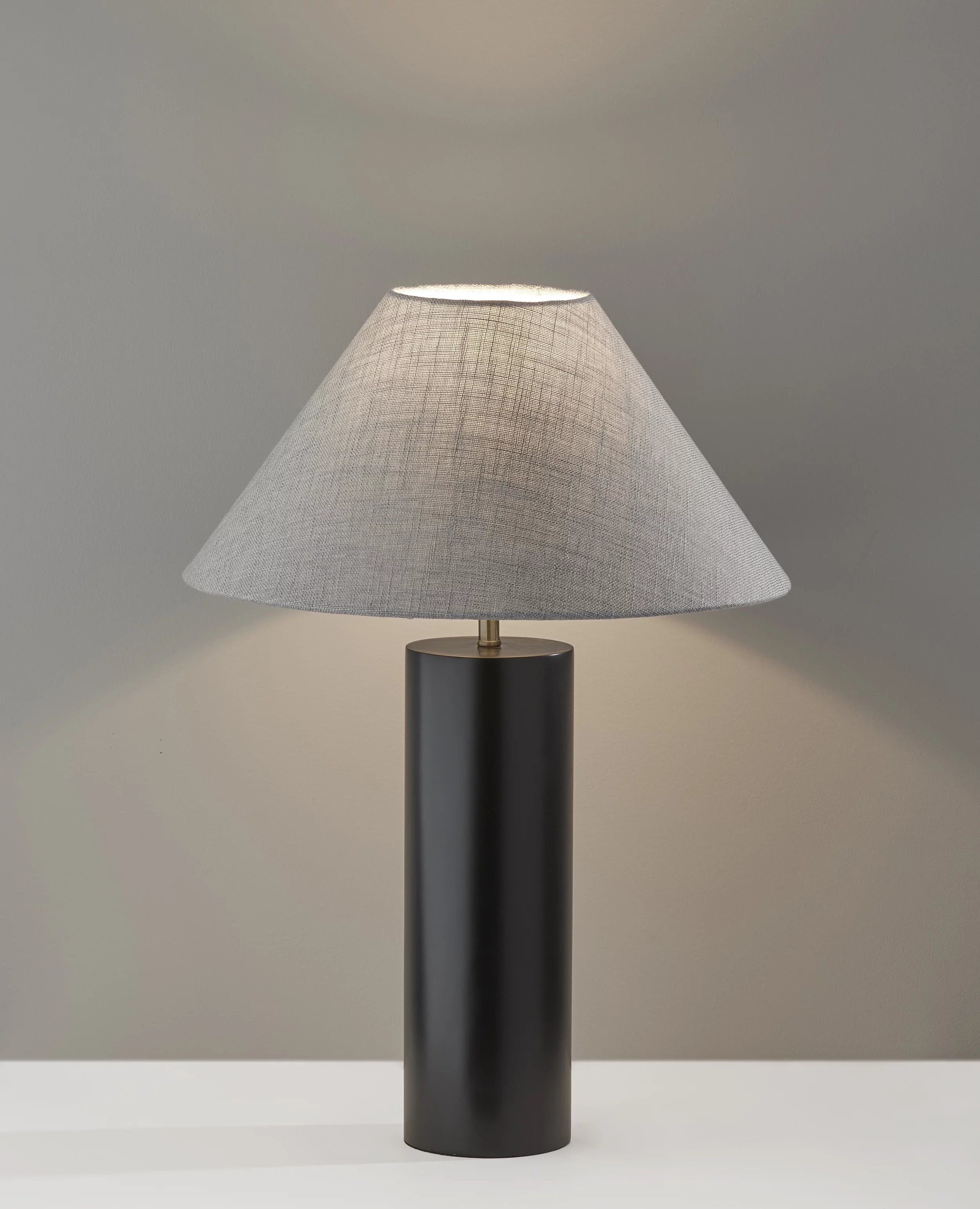 Adesso Martin Table Lamp, Black Poplar Wood with Antique Brass Accent