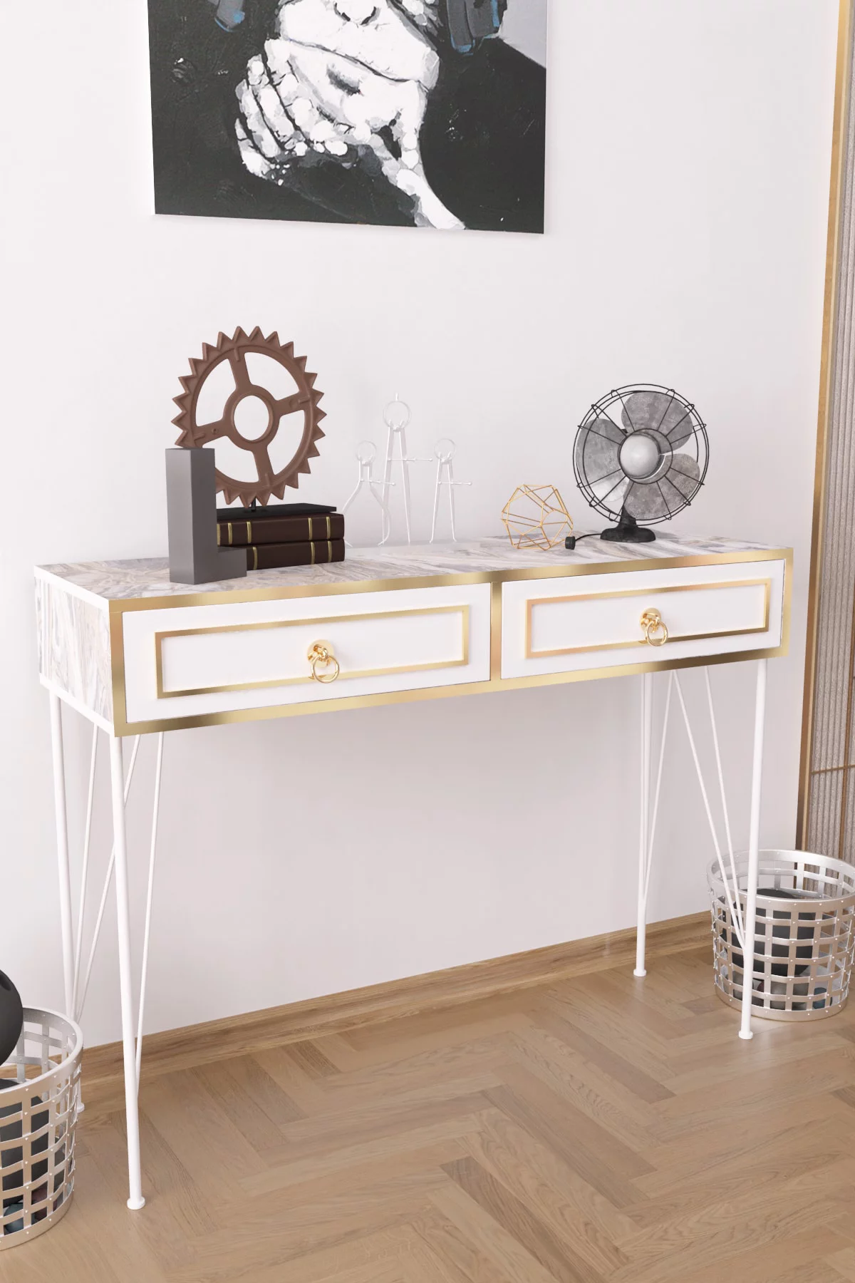 CoSoTower Metal Legs Wood Base Console Table