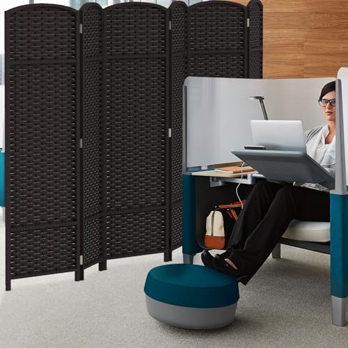 Room Divider 4 Panel Screen 5.6 Ft Tall Partition Room Dividers Brown Privacy Screens Folding Room Separation Free Standing Waterproof Wood Frame Wall Divider