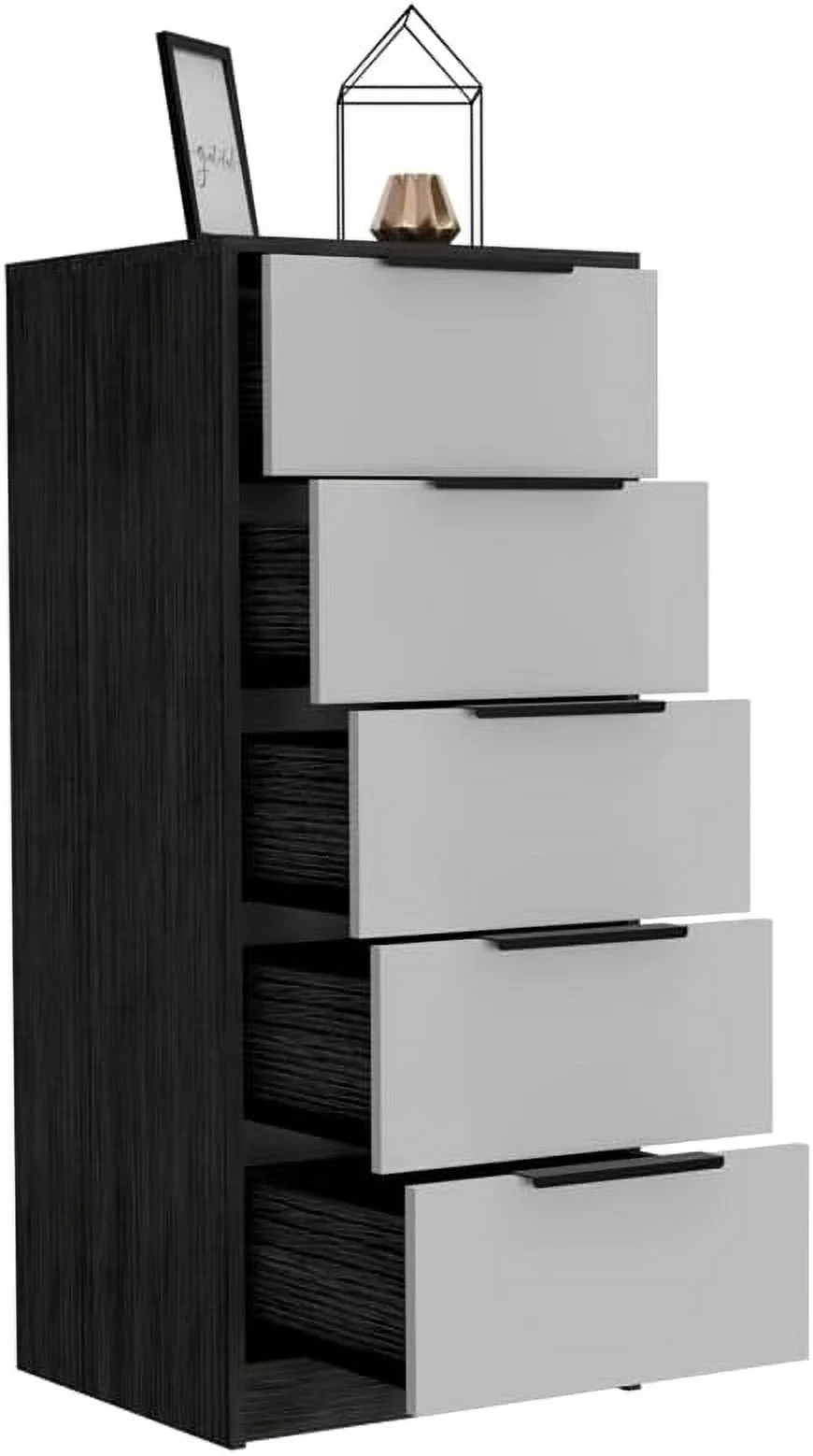 KHBIULIFE Modern 5-Drawer Engineered Wood Dresser in Smoky Oak/White