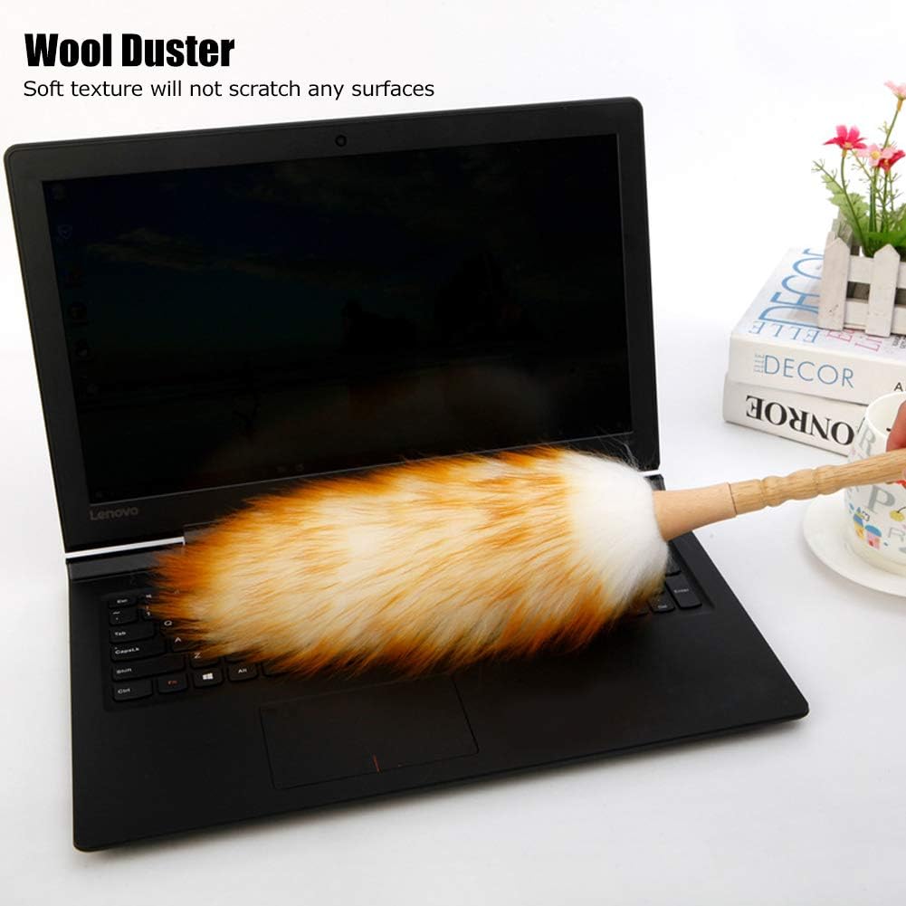 Soft Duster NonStatic, Duster Brush Duster Soft Wool Duster Dust Cleaner with Wooden Handle Household Furniture Tool