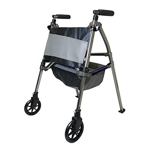 Elite Travel Walker Short, Junior Lightweight Folding Rolling Walker with Swivel Wheels for Adults, Seniors, and Elderly, Petite Walker, Height Adjustable with Ski Glides and Pouch