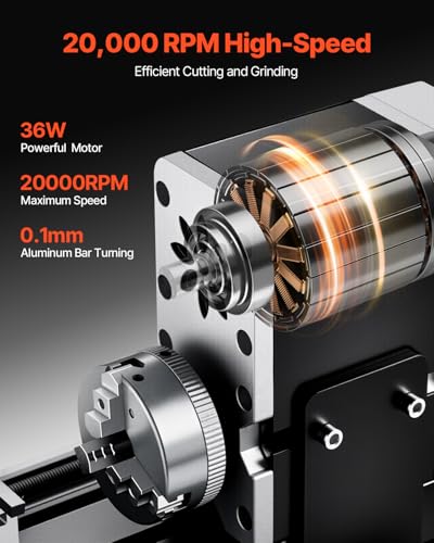 VEVOR Didactical Mini Metal Lathe Machine, 2.76 x 5.12 in, 36W Power Metal Lathe, 20,000 RPM Speed, with 3-jaw Chuck, Aluminum Alloy Handwheel, for Processing Precision Parts Soft Metals Wood Plastics