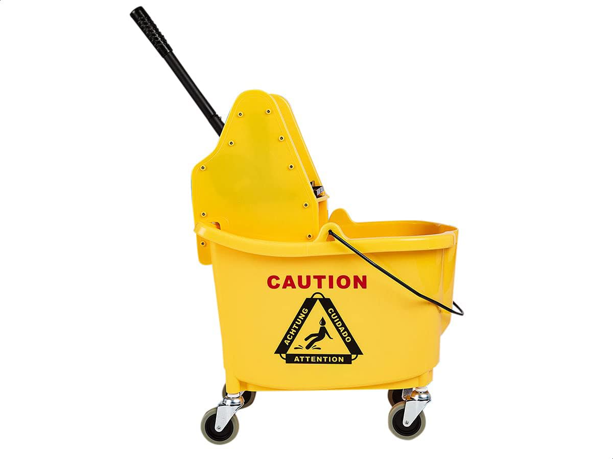 Amazon Basics Rectangular Mop Bucket and Down Press Wringer Combo, 35-Quart, Yellow (Previously AmazonCommercial brand)