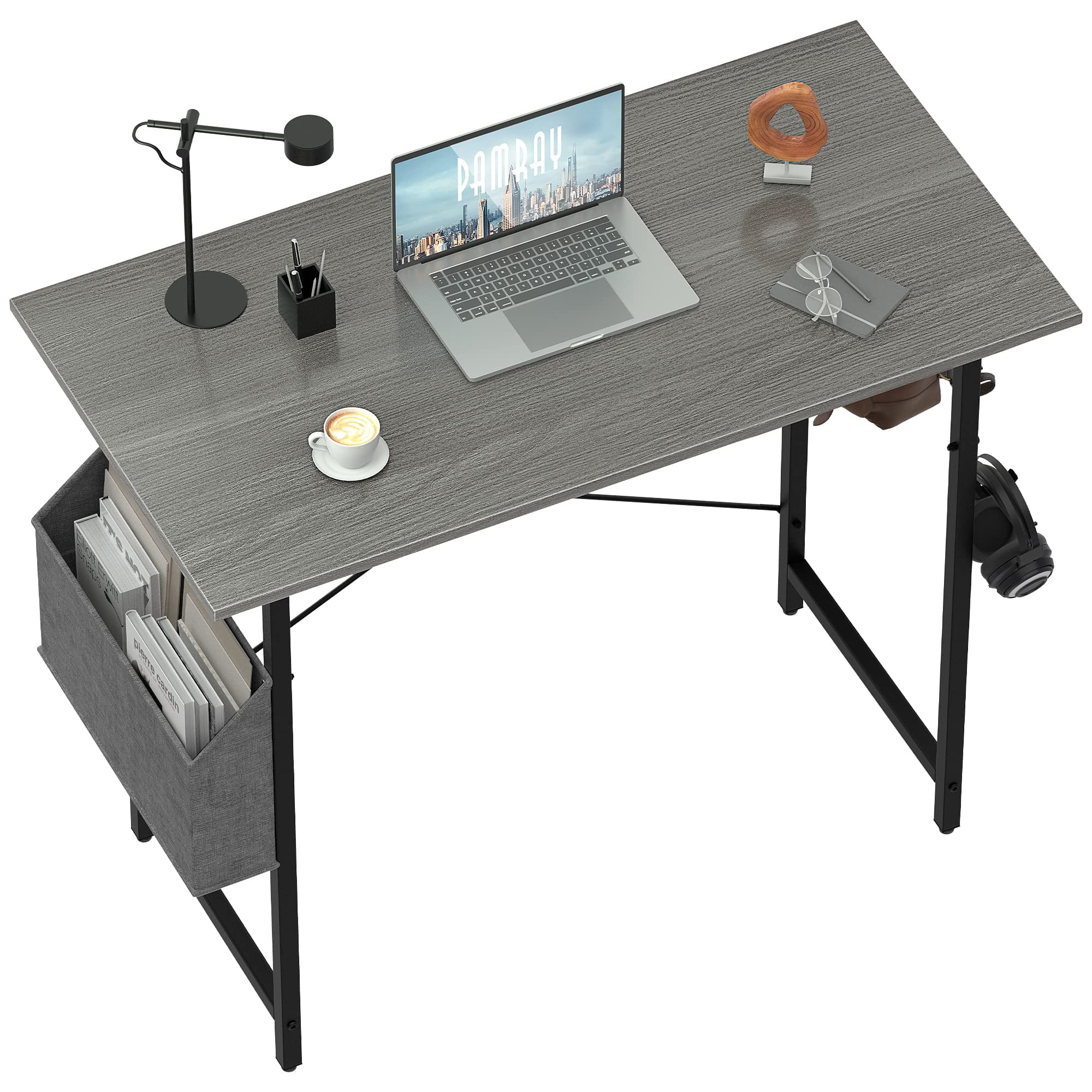 32 Inch Computer Desk for Small Spaces with Storage Bag, Home Office Work Desk with Headphone Hook, Small Office Desk Study Writing Table