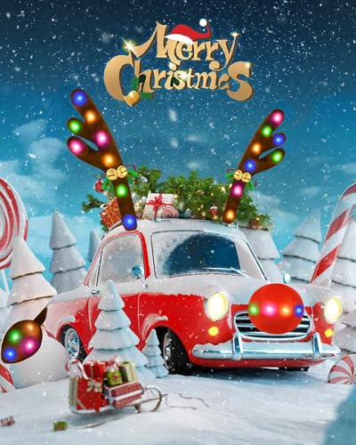 Christmas Reindeer Antlers Car Decoration Kit, LED Multicolor Lights Nose Vehicle with Jingle Bells Rudolph, Auto Holiday Accessories for SUV Van Truck Decor