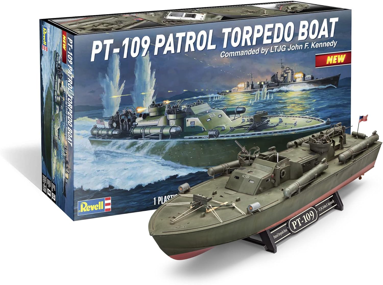 Revell 85-0319 PT-109 Patrol Torpedo Boat Commanded by LTJG John F. Kennedy Model Military Ship Kit 1:72 Scale 146-Piece Skill Level 5 Plastic Model Building Kit, Green