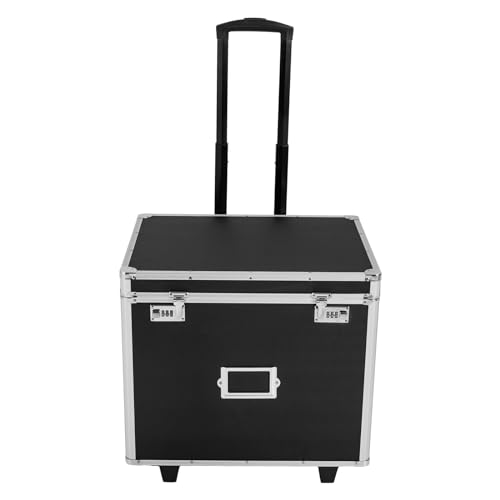 Locking File Storage Box,File Box with Wheels, Fireproof Document Box with Lock, Collapsible Rolling File Cabinet for Office Home, Portable File Storage Organizer for Hanging Letter/Legal Folder