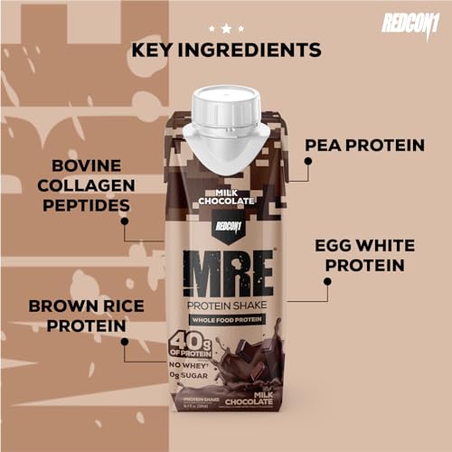 REDCON1 MRE Ready to Drink Protein Shakes, Cookies & Cream - Lactose + Whey Free RTD Protein Made with Real Whole Food Protein Blends - Keto-Friendly and Easy to Digest Nutritional Shake (12 Pack)