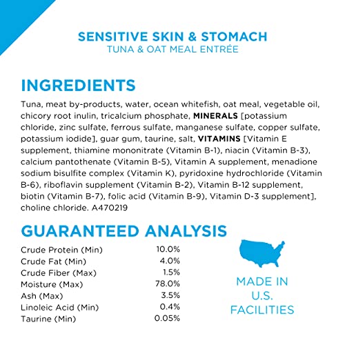 Purina Pro Plan Sensitive Skin and Stomach Wet Cat Food Variety Pack, Sensitive Skin and Stomach Entrees - (Pack of 24) 3 oz. Cans
