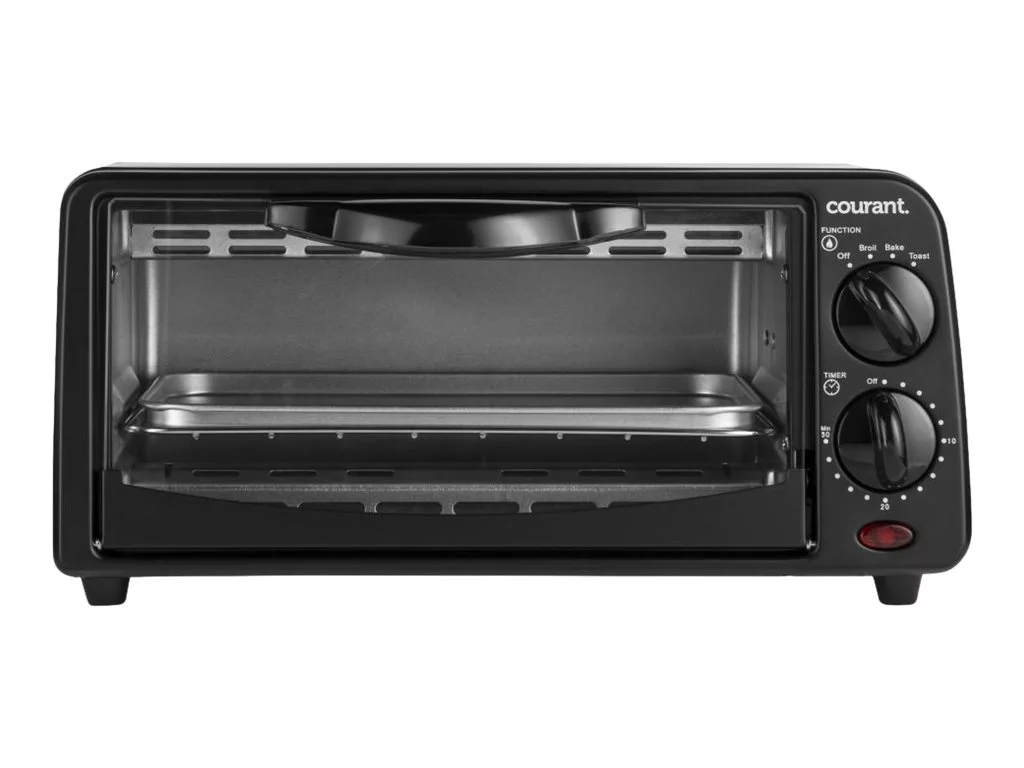 Courant TO-621K 2 Slice Compact Toaster Oven with Bake Tray and Toast Rack, Black.