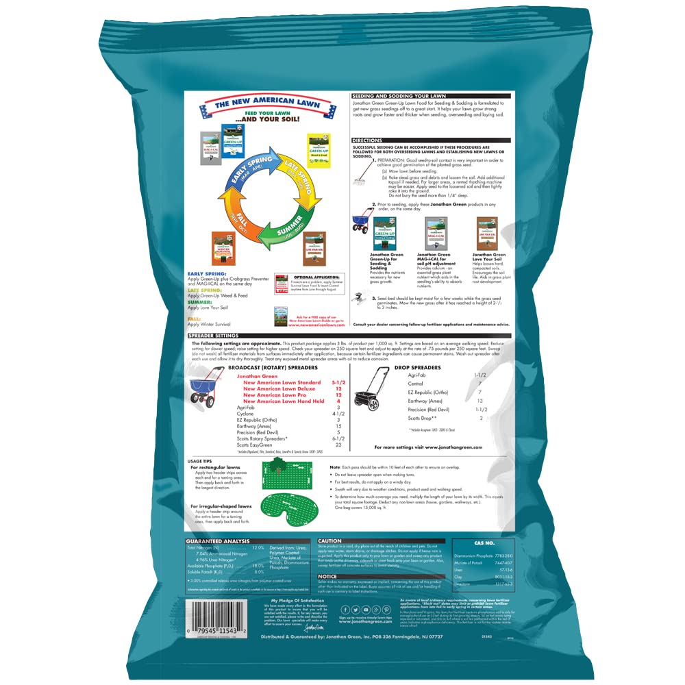Jonathan Green (11543) Green-Up Lawn Food for Seeding & Sodding - 12-18-8 Grass Fertilizer (15,000 Sq. Ft.)