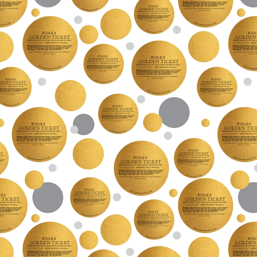 Willy Wonka and the Chocolate Factory Golden Ticket Premium Gift Wrap Wrapping Paper Roll