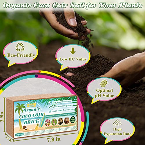 Halatool 6PCS Organic Coconut Coir Brick Compressed Coco Coir Bricks Nutrient Potting Soil with Low EC & pH Balance Premium Starting Soil Coconut Fiber Substrate for Plants Flowers Reptiles