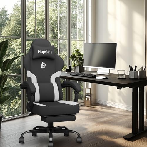 HapGIFT Computer Chair, Gaming Chairs with Footrest and Massage Lumbar Support, High Back Ergonomic Swivel Gamer Chair, Reclining Gaming Chairs with Armrests, Headrest for Adults, 300LBS (Black-Grey)