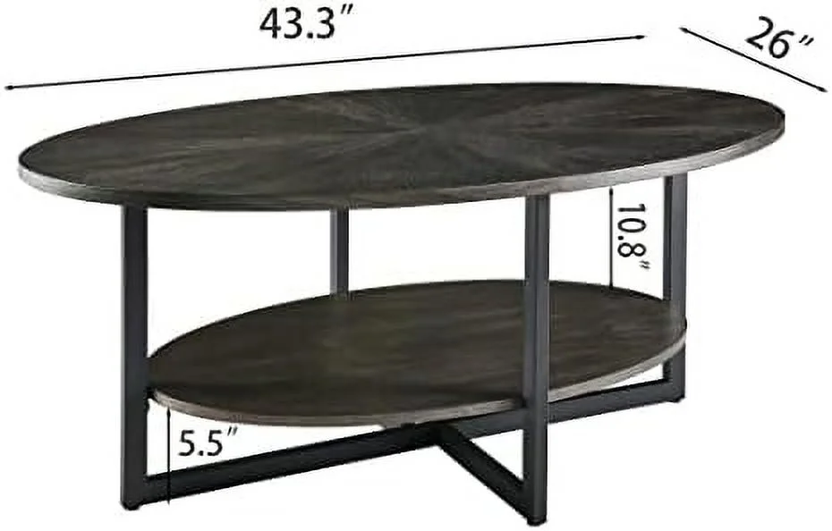 TJUNBOLIFE Oval Coffee Table with    43.3\u201D Farmhouse Sofa Center Table with Umbrella Shaped Top  Solid Wood Living Room Cocktail Table for Office  Easy Assembly  Rustic Brown KFZ1811