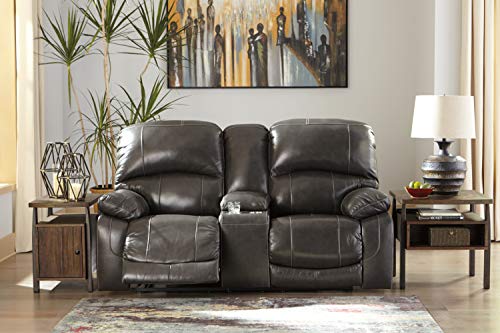 Signature Design by Ashley Jesolo Modern Faux Leather Manual Pull Tab Double Reclining Sofa, Dark Brown