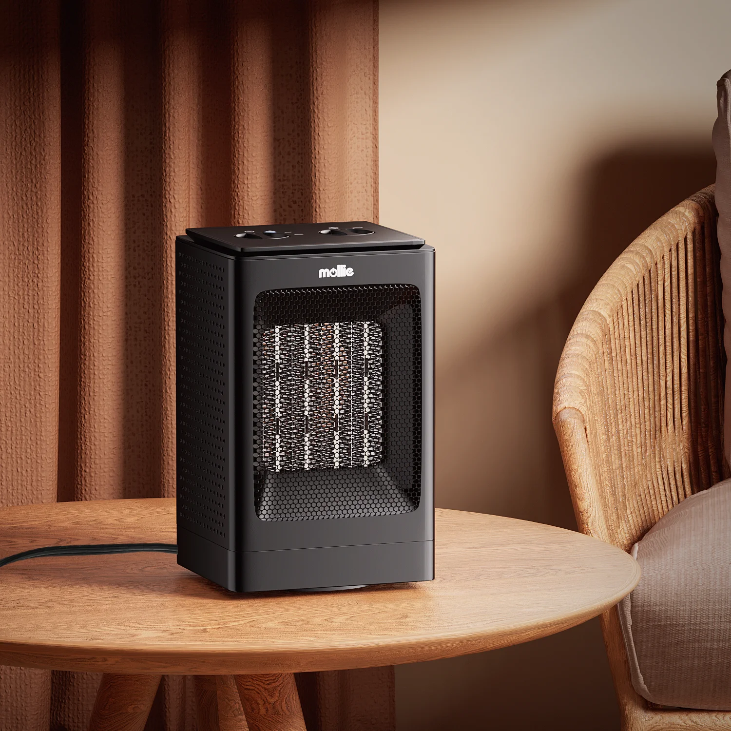 mollie Portable Space Heater, 1500W PTC Electric Heater Fan, for Office Dorm Room, Black
