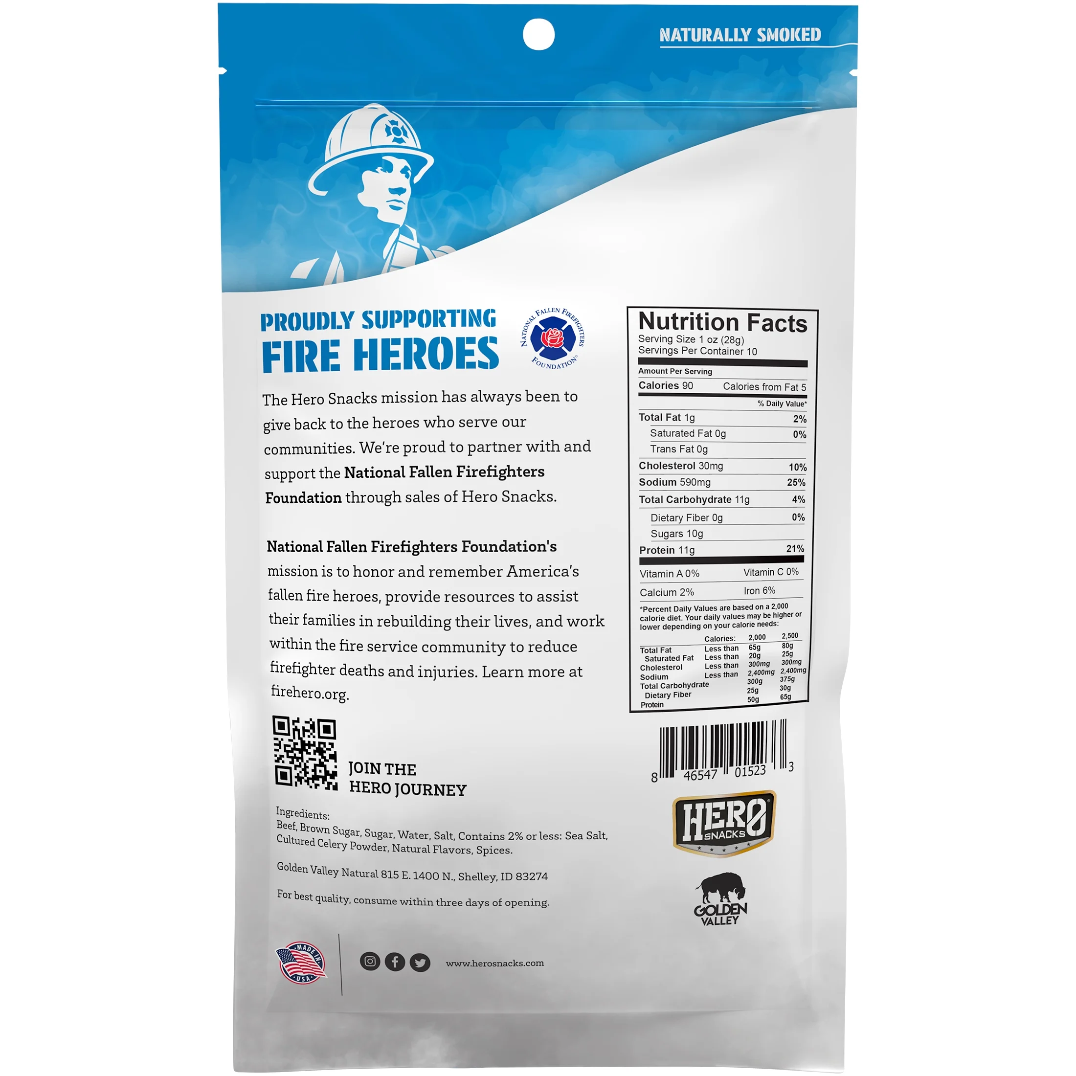 Hero Jerky Classic Beef Jerky – Naturally Smoked, Gluten-Free, Tender & Tasty Beef Jerky, High Protein Snacks 10 Ounce