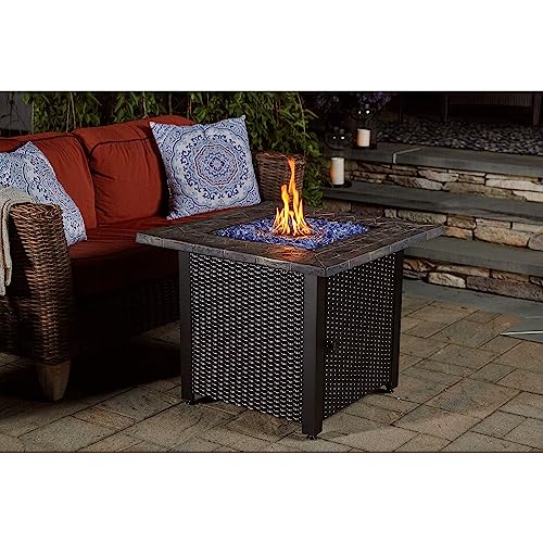 Endless Summer 30-Inch Square 30,000 BTU Propane Outdoor Fire Pit Table with Resin Mantel, Steel Base, Blue Fire Glass