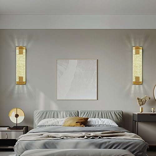 Modern Crystal Wall Sconce Lighting with Bubble Crystal Bathroom Light Fixture 15.15in Gold LED Vanity Lights for Bathroom Hallway Bedroom Living Room Sconces Wall (2 Pack)