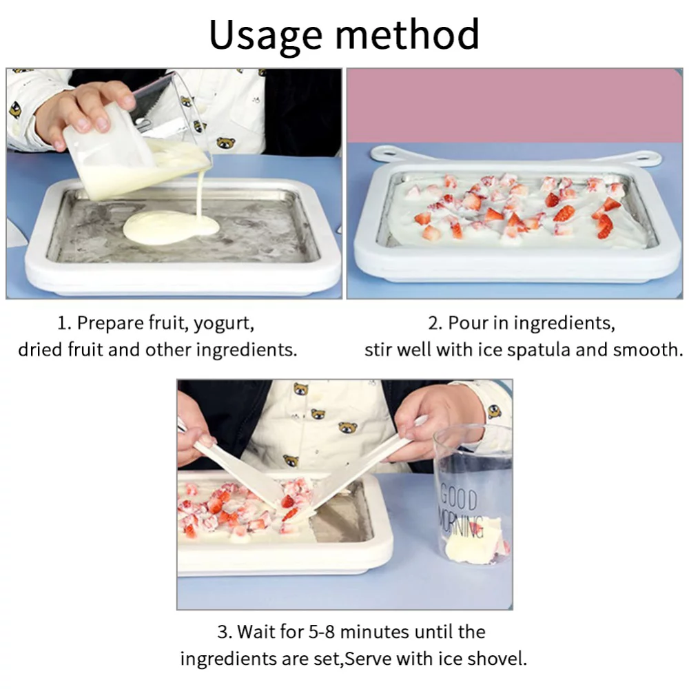 Useful Household 2 Spatulas Rolled Ice Cream Ice Cream Maker Yogurt Frozen Fry Ice Plate Mini Yogurts Machine