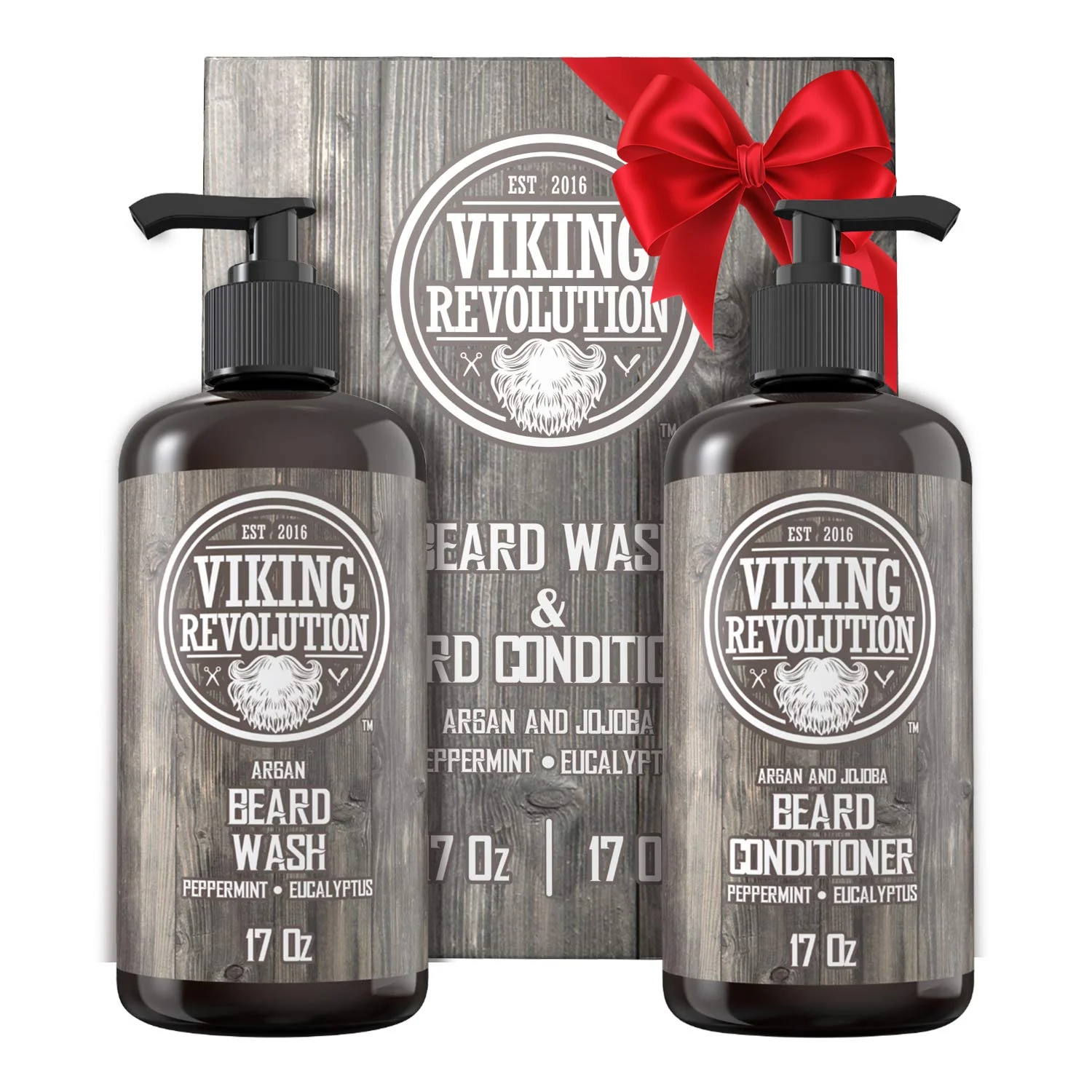 Viking Revolution - Beard Wash & Beard Conditioner - Valentines Day Gifts For Men - Natural Peppermint & Eucalyptus, 34 Oz