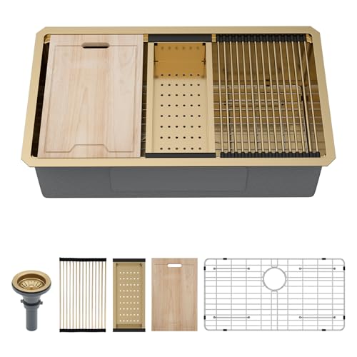 Kichae 12“ Deep Laundry Sink Undermount - 24 Inch Black Undermount Utility Sink Stainless Steel Single Bowl Under Counter Handmade Laundry Utility Room Basin