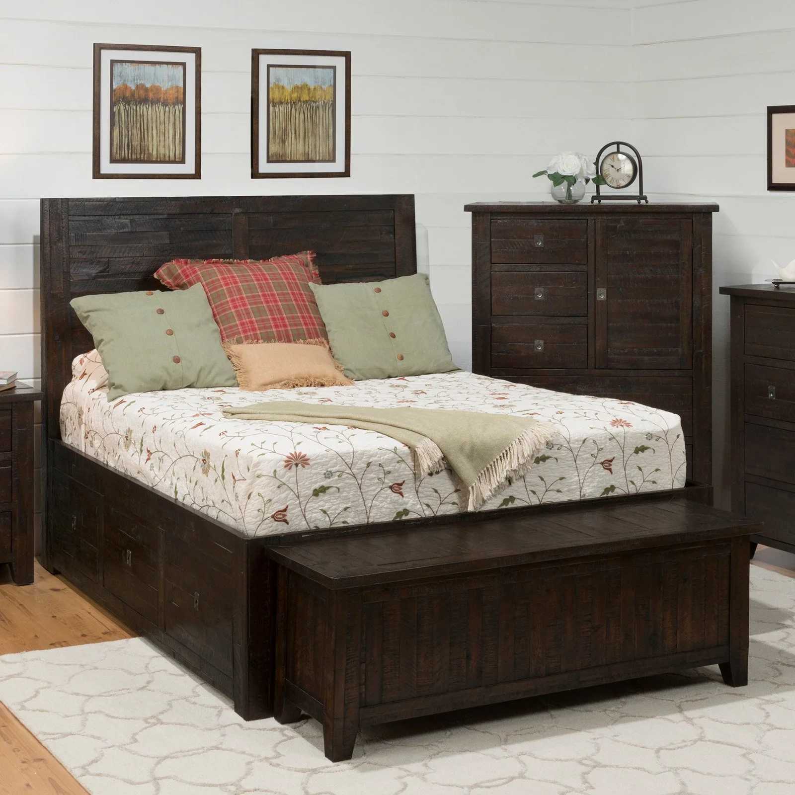 Jofran Kona Grove Distressed Rustic Solid Acacia Queen Storage Bed
