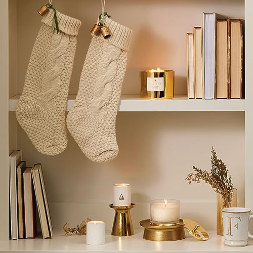 Thymes Frasier Fir Candle - Gilded Frosted Wood Grain Jar Candle - Scented Candle with a Luxury Home Fragrance - Elegant Holiday Candle - Gold Candle Lid and Gilded Gold Base (9 oz)