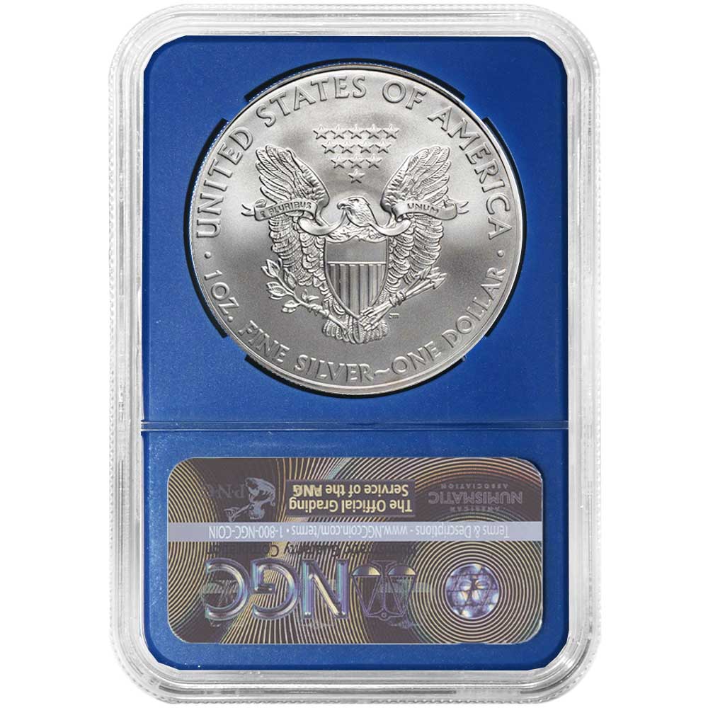 2020 (S) $1 American Silver Eagle NGC MS70 Emergency Production ER Trolley Label Blue Core