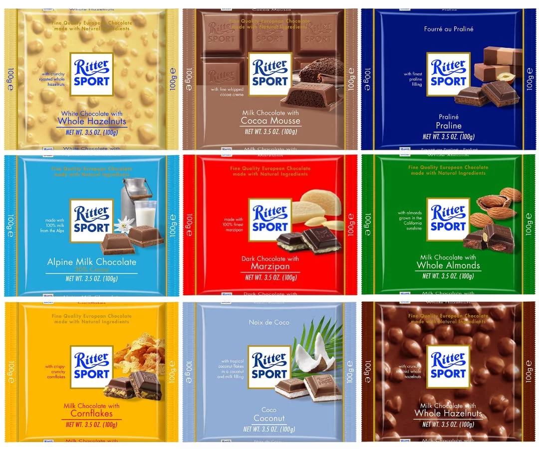 Ritter Sport Chocolate Sampler Pack - Assorted Flavors - 3.5 Oz (9 Pack)
