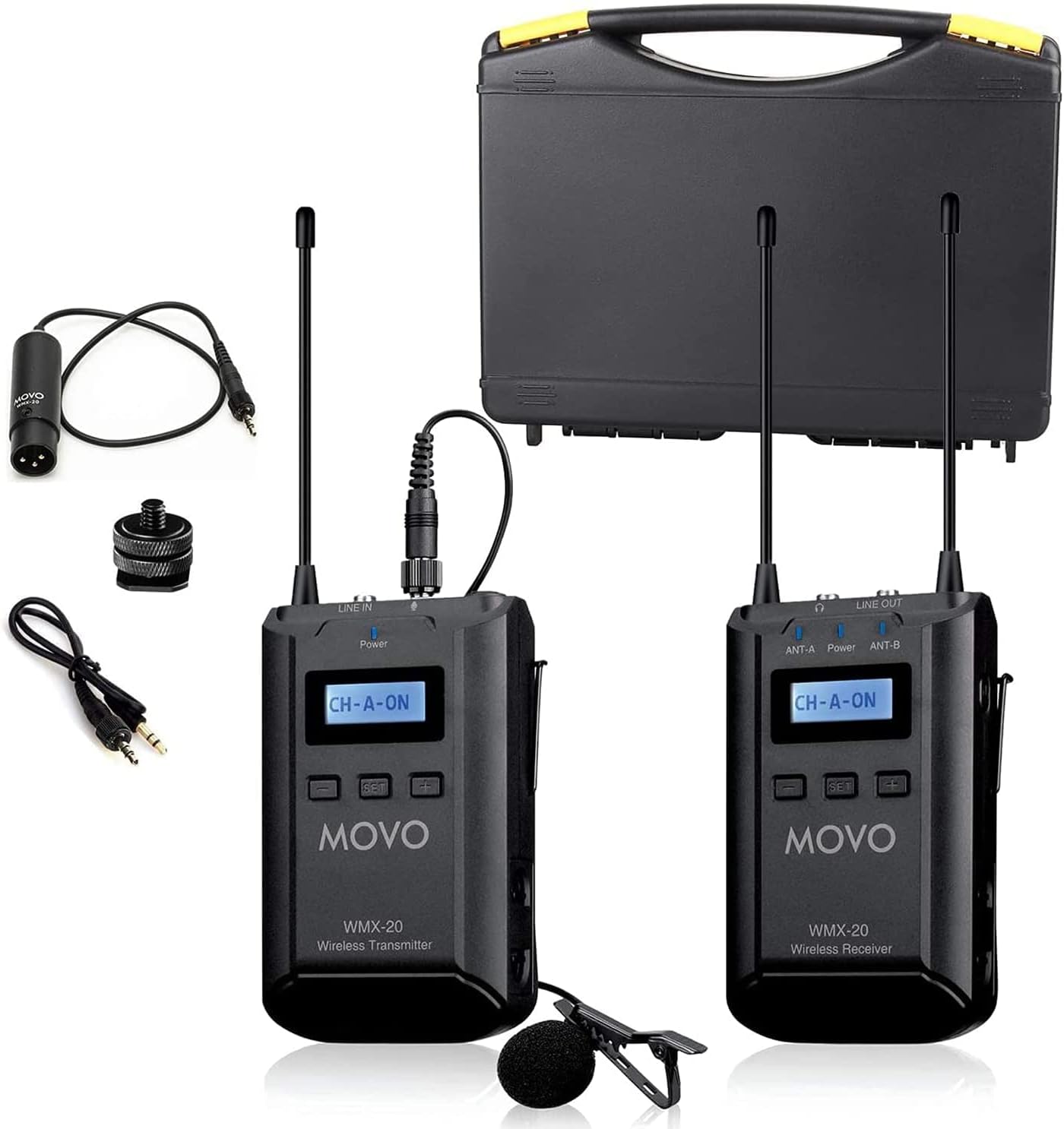 Movo WMX-20 48-Channel UHF Wireless Lavalier Microphone System with 1 Receiver, 1 Transmitter, and 1 Lapel Microphone Compatible with DSLR Cameras (330' ft Audio Range)