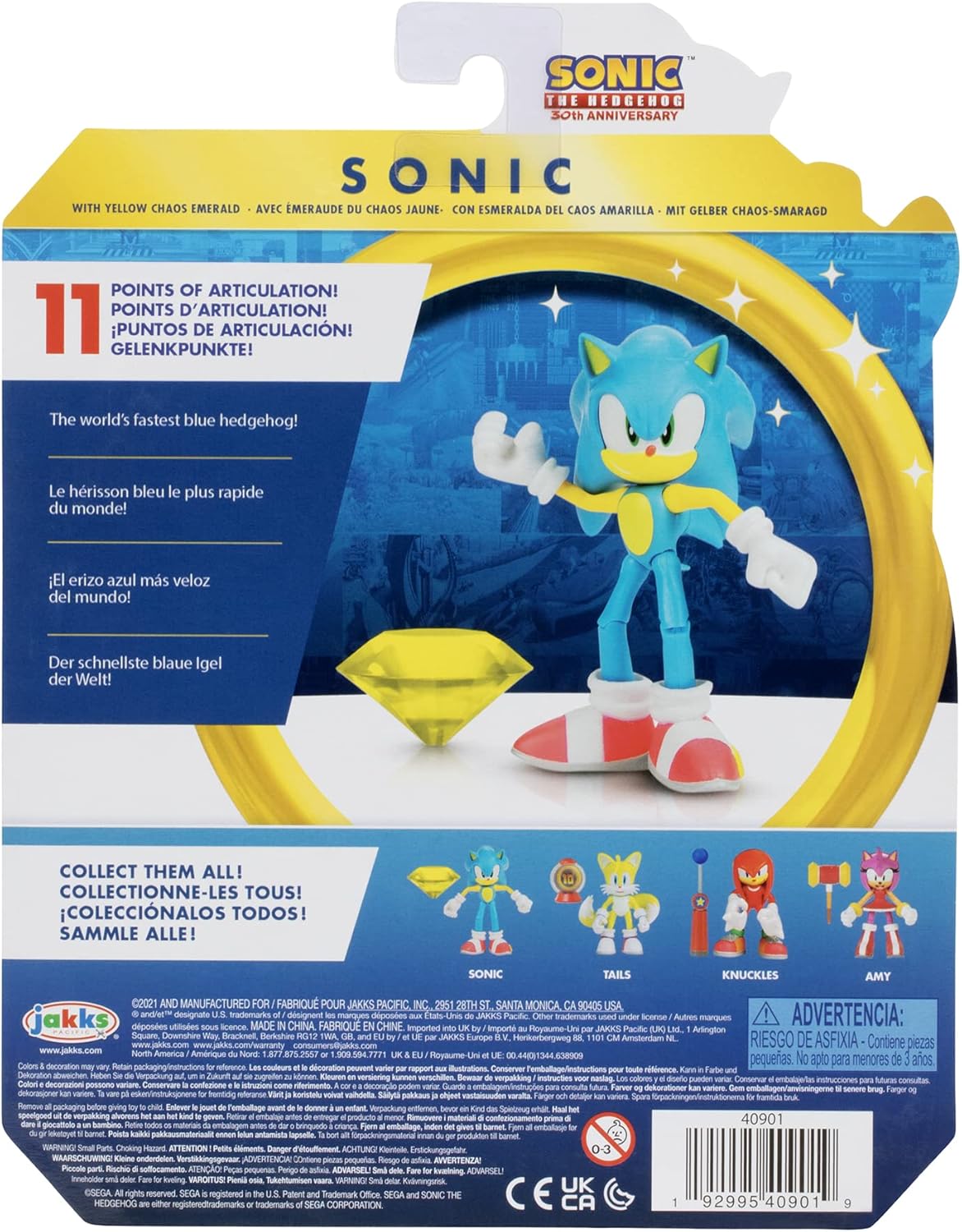Sonic The Hedgehog 4-Inch Action Figure Modern Sonic with Yellow Chaos Emerald Collectible Toy