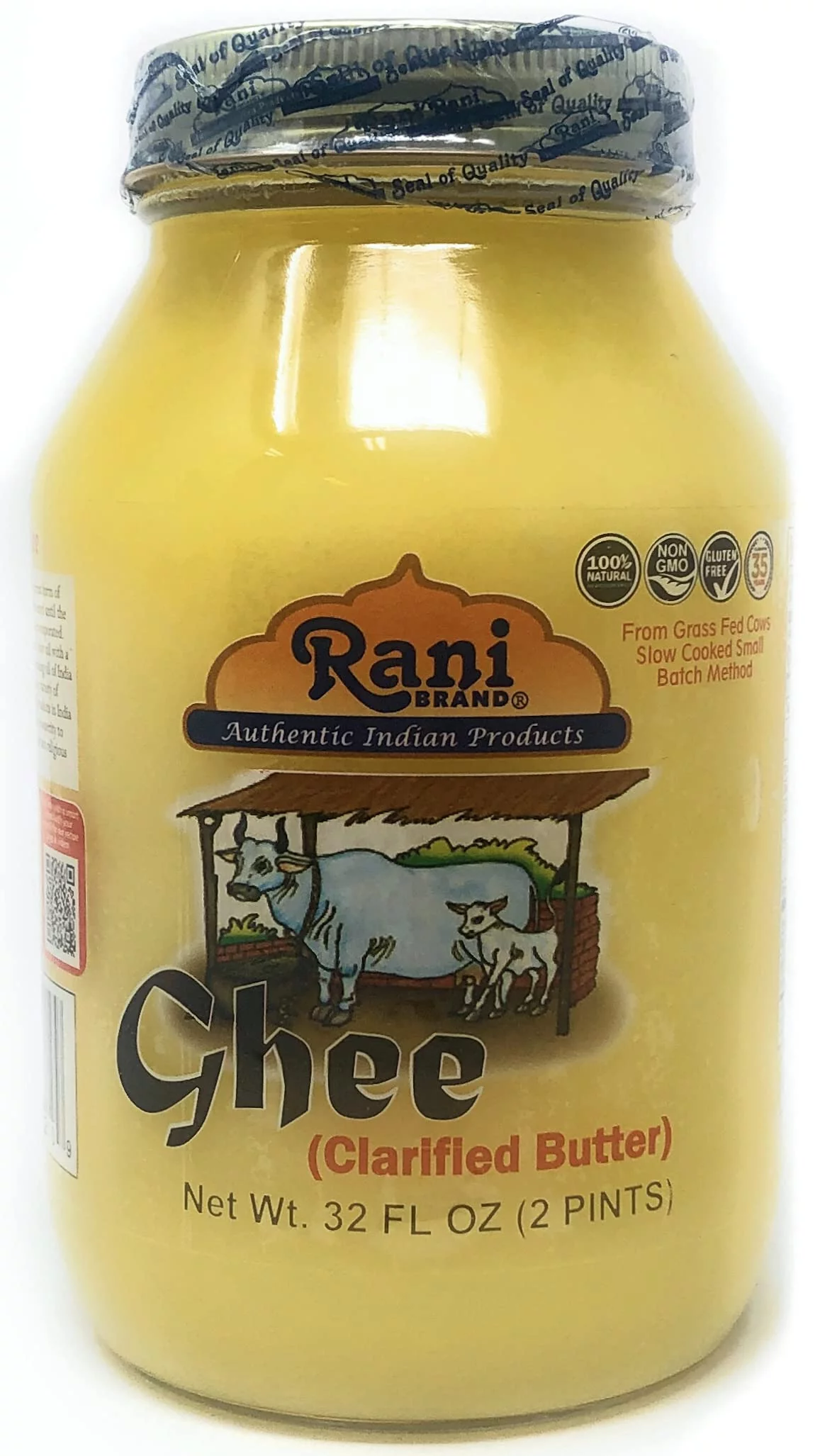 Rani Ghee Pure & Natural from Grass Fed Cows (Clarified Butter) 2lbs (32oz) ~ Glass Jar | Paleo Friendly | Keto Friendly | Gluten Free | Product of USA