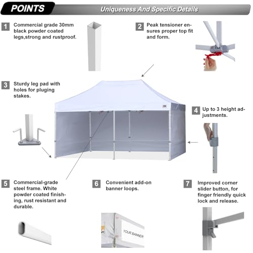 ABCCANOPY Easy Pop Up Canopy Tent with Sidewalls 10x10 Commercial -Series, White