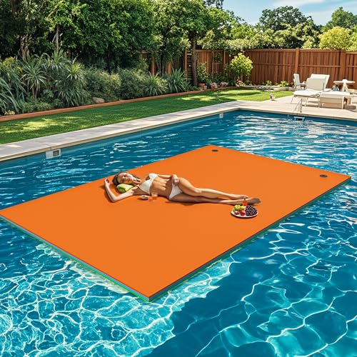 DWVO 9' X 6' Floating Water Mat with Storage Straps, Lily Pad Floating Mat for Outdoor Water Activities, 3-Layer XPE Foam Water Mat for Lakes, Pools, River, Ocean