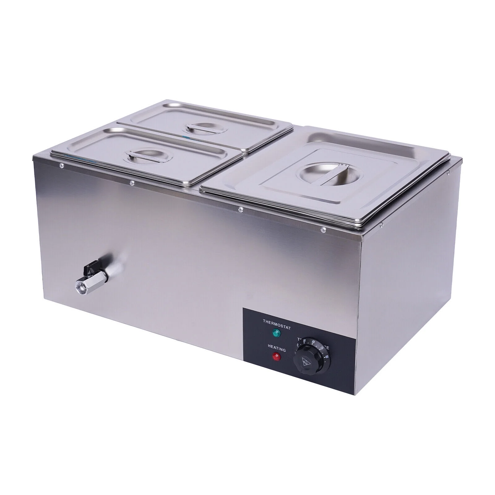 OUKANING 3-Pan Commercial Electric Food Warmer Buffet Food Warmer Stainless Steel with Lids 600W